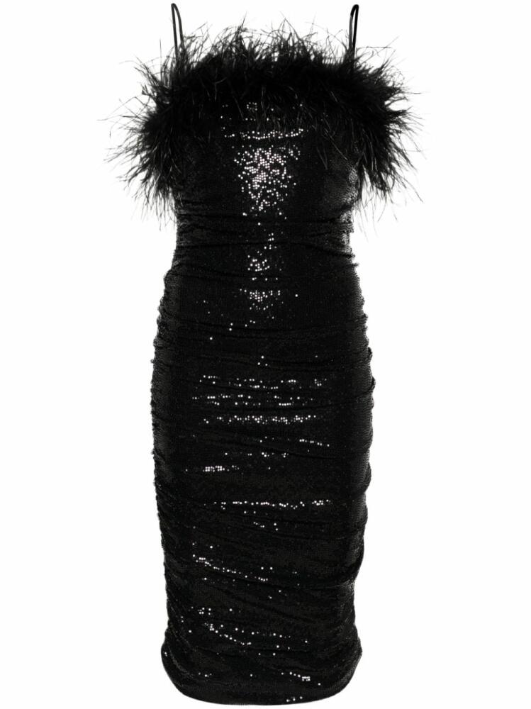 NISSA feather-trim sequined midi dress - Black Cover