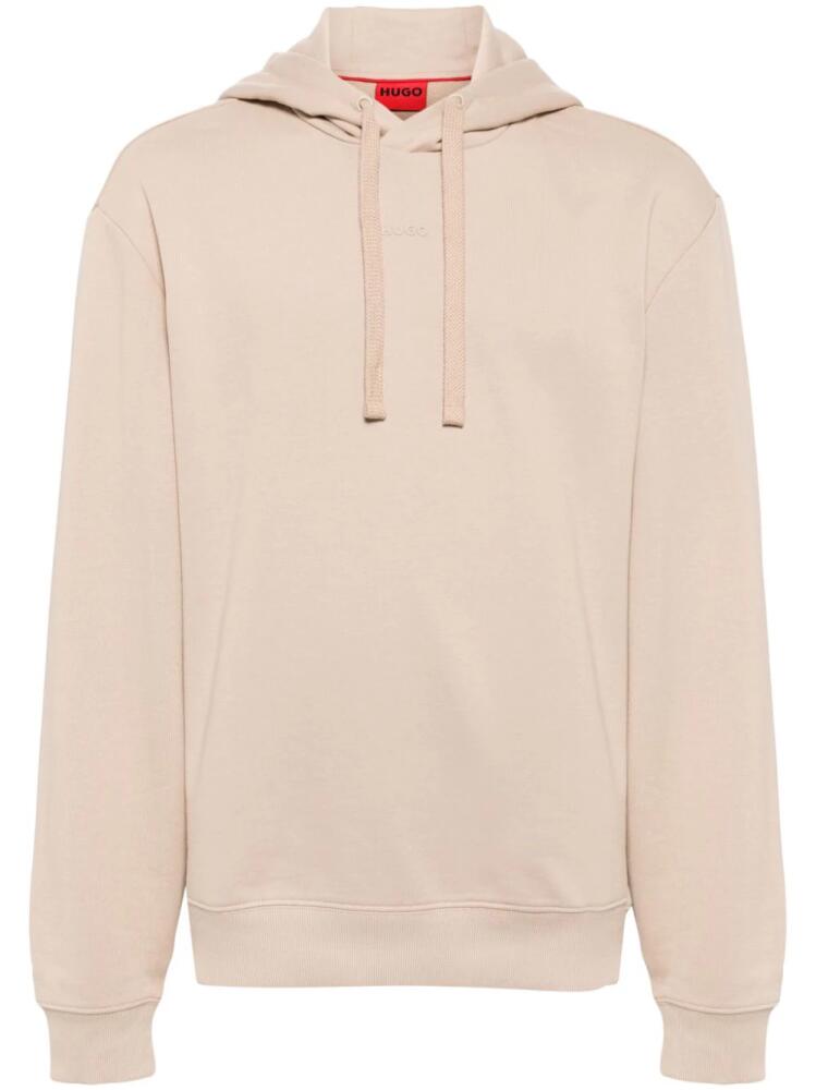 HUGO logo-embroidered cotton hoodie - Neutrals Cover