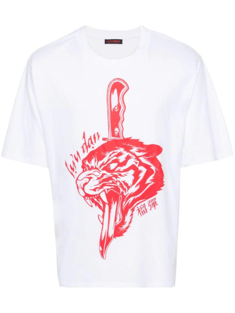 LỰU ĐẠN logo-print cotton T-shirt - White Cover