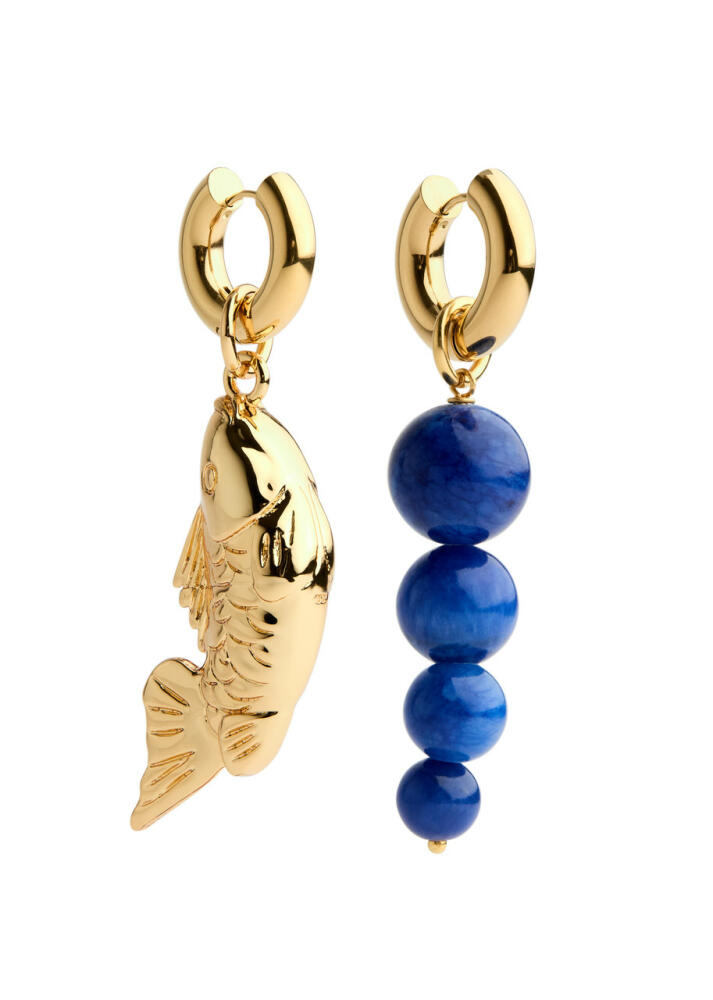 Timeless Pearly Fish Asymmetric Embellished 24kt Gold-plated Hoop Earrings - Blue Cover