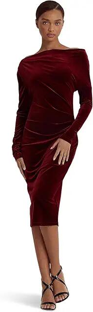 LAUREN Ralph Lauren Velvet One-Shoulder Cocktail Dress (Deep Rhodonite Velvet) Women's Dress Cover