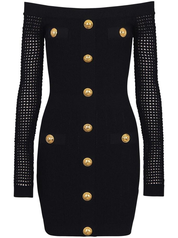 Balmain off-shoulder knitted minidress - Black Cover