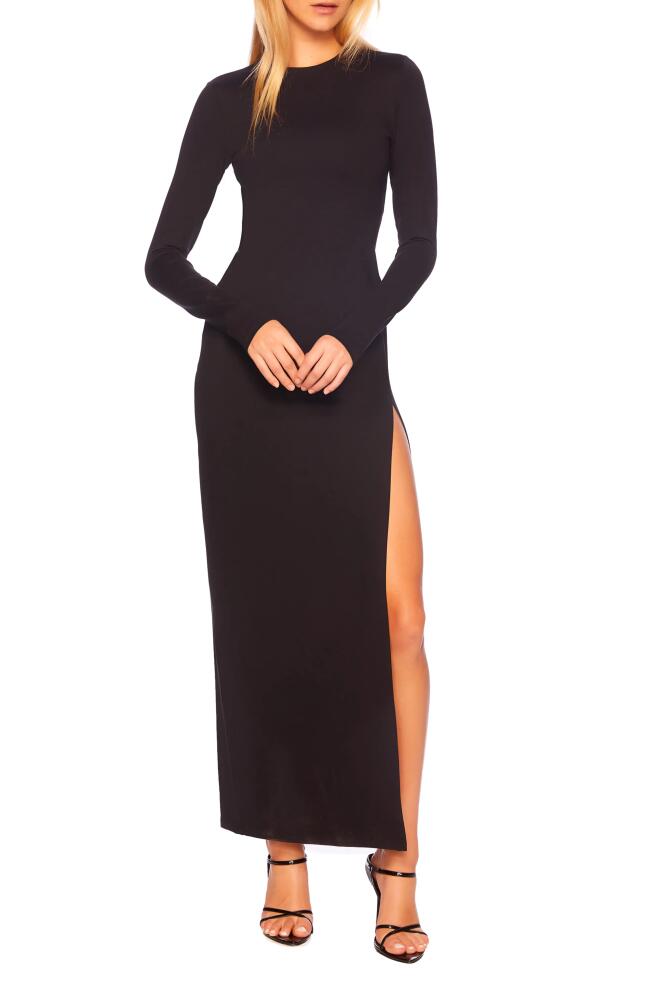 Susana Monaco Slit Hem Long Sleeve Maxi Dress in Black Cover