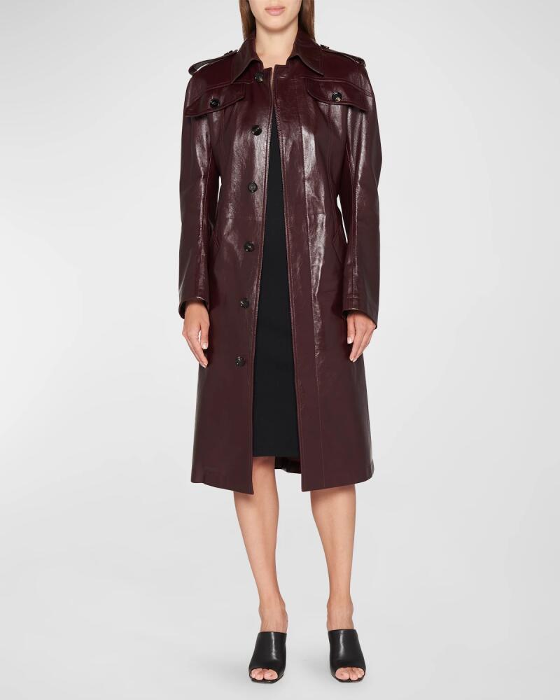 Bottega Veneta Belted Shiny Leather Trench Coat Cover