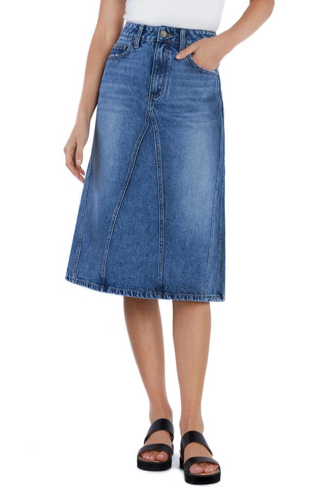 Wash Lab Denim Paneled Denim Midi Skirt in Double Blue Cover