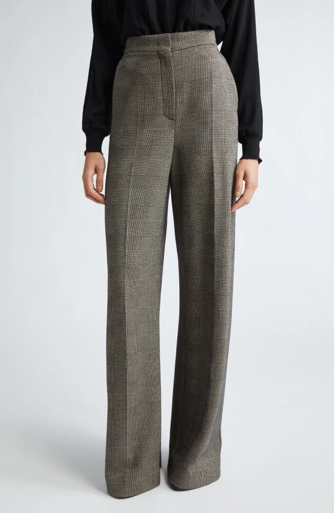 Max Mara Cognac Check Wide Leg Wool Blend Jersey Pants in Grey/Black Cover