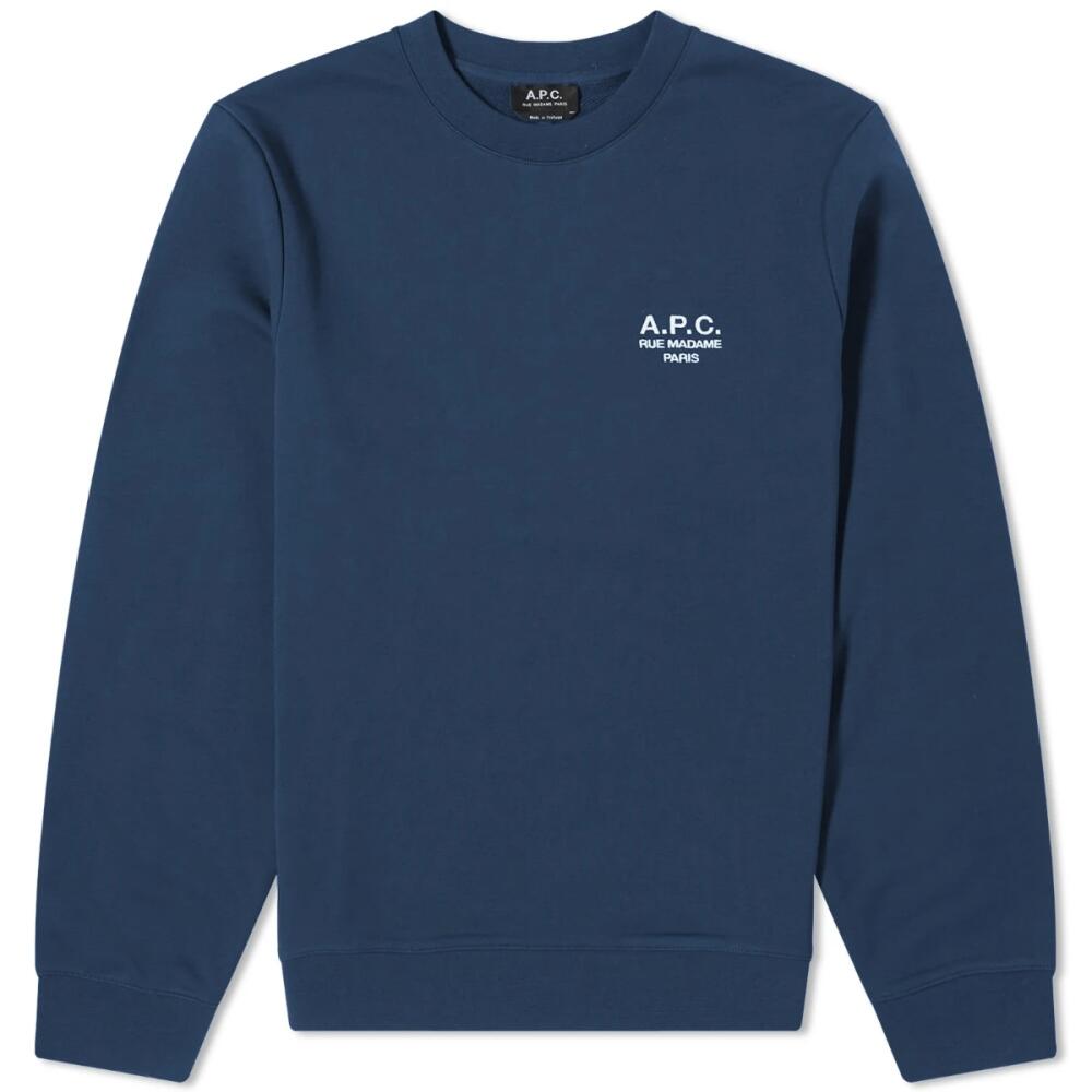 A.P.C. Men's Rider Small Logo Crew Sweat in Navy Cover