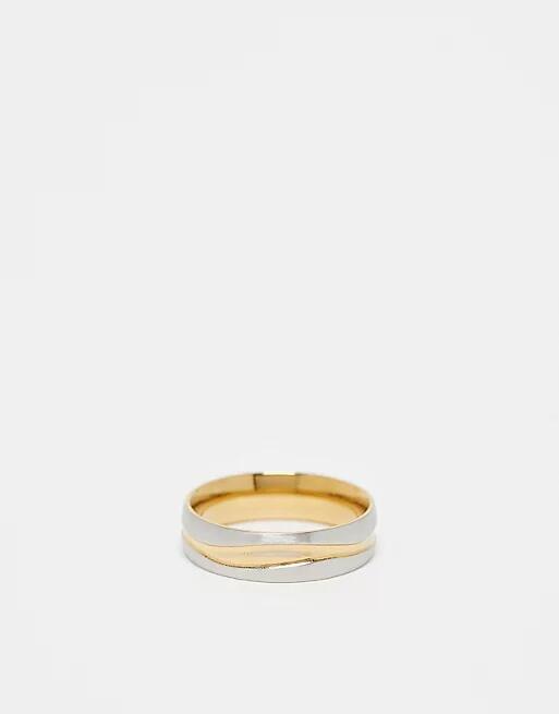 ASOS DESIGN waterproof stainless steel band ring in silver and gold tone-Multi Cover