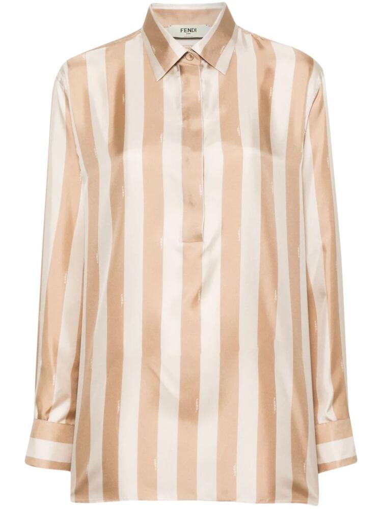 FENDI Pequin-stripe silk shirt - Neutrals Cover