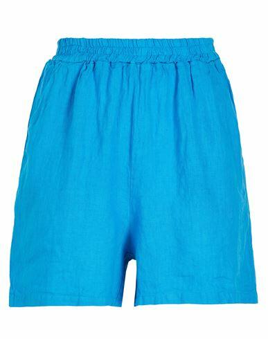 8 By Yoox Linen Pull-on Shorts Woman Shorts & Bermuda Shorts Azure Linen Cover