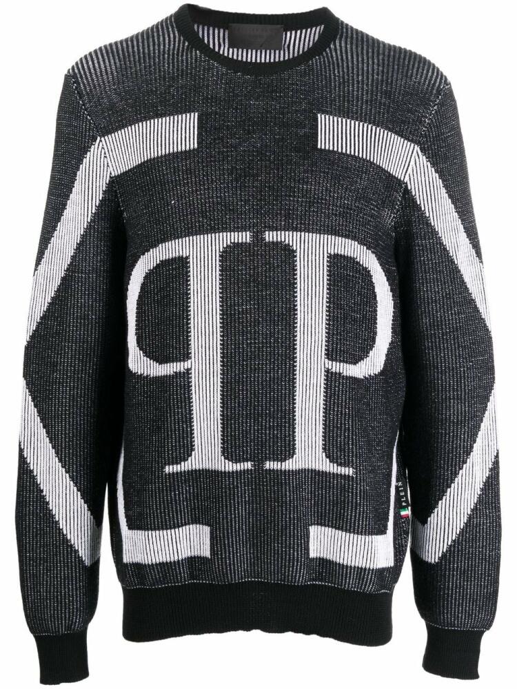 Philipp Plein logo intarsia merino wool jumper - Black Cover