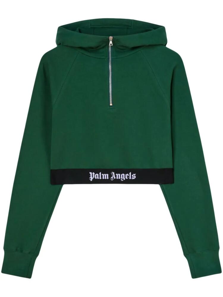 Palm Angels logo-tape cropped hoodie - Green Cover