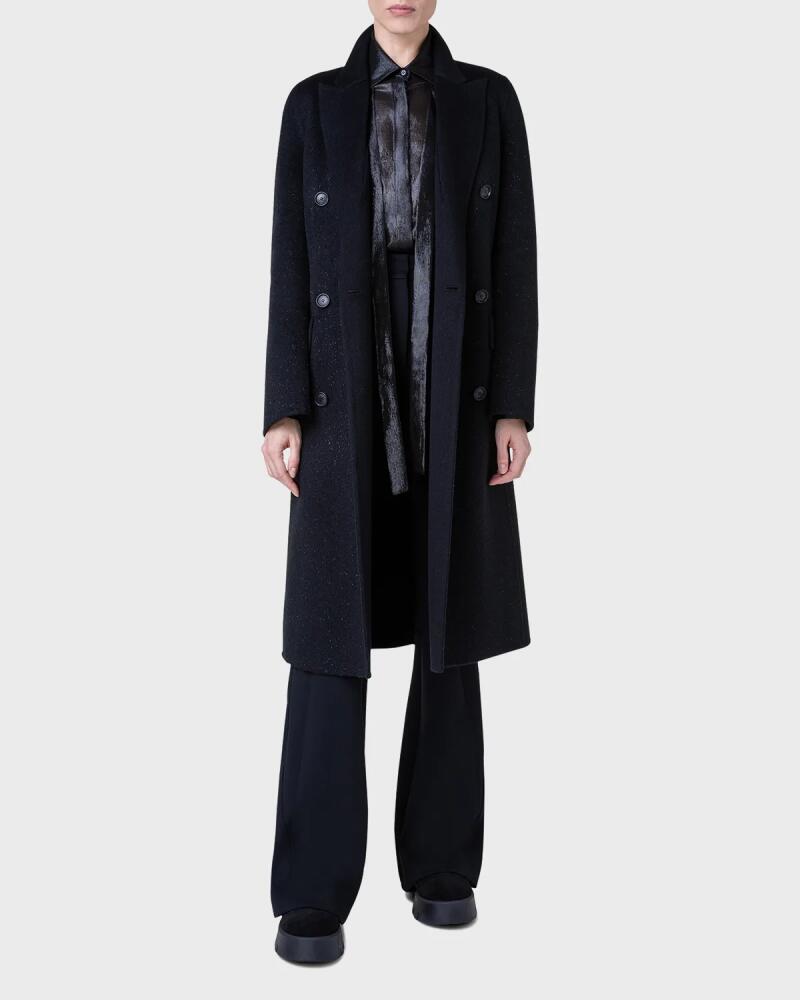 Akris Cashmere-Blend Long Peacoat with Lurex Detail Cover