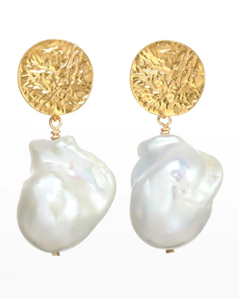 Margo Morrison Baroque Pearl Earrings with Vermeil Hammered Top Cover