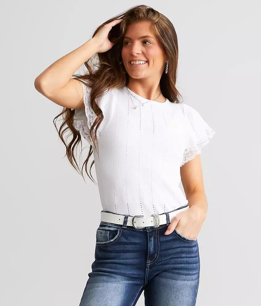 A. Peach Lace Trim Top Cover