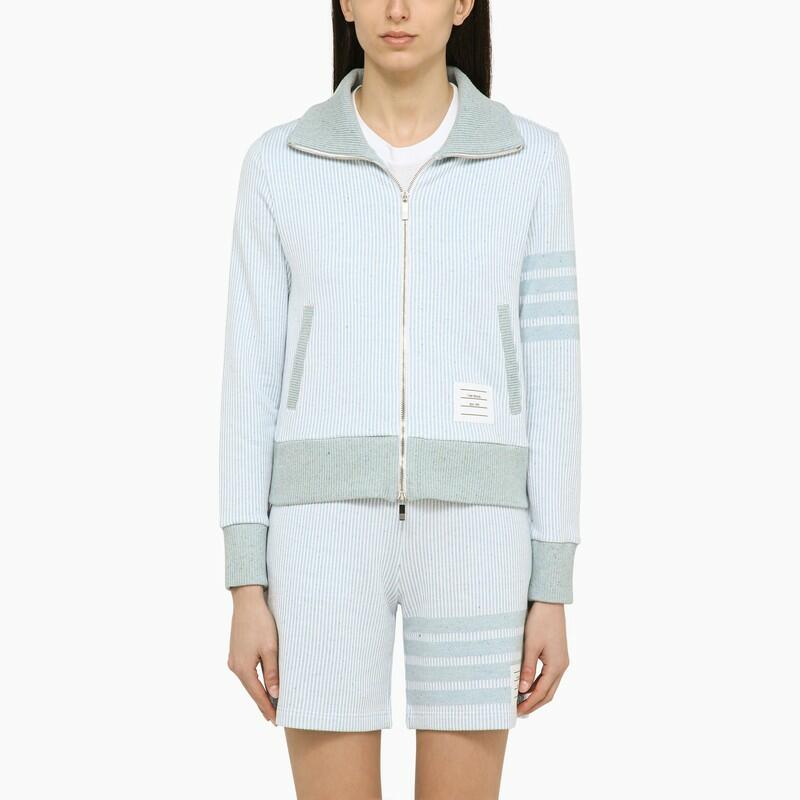 Thom Browne Light blue striped zipped cotton cardigan Cover