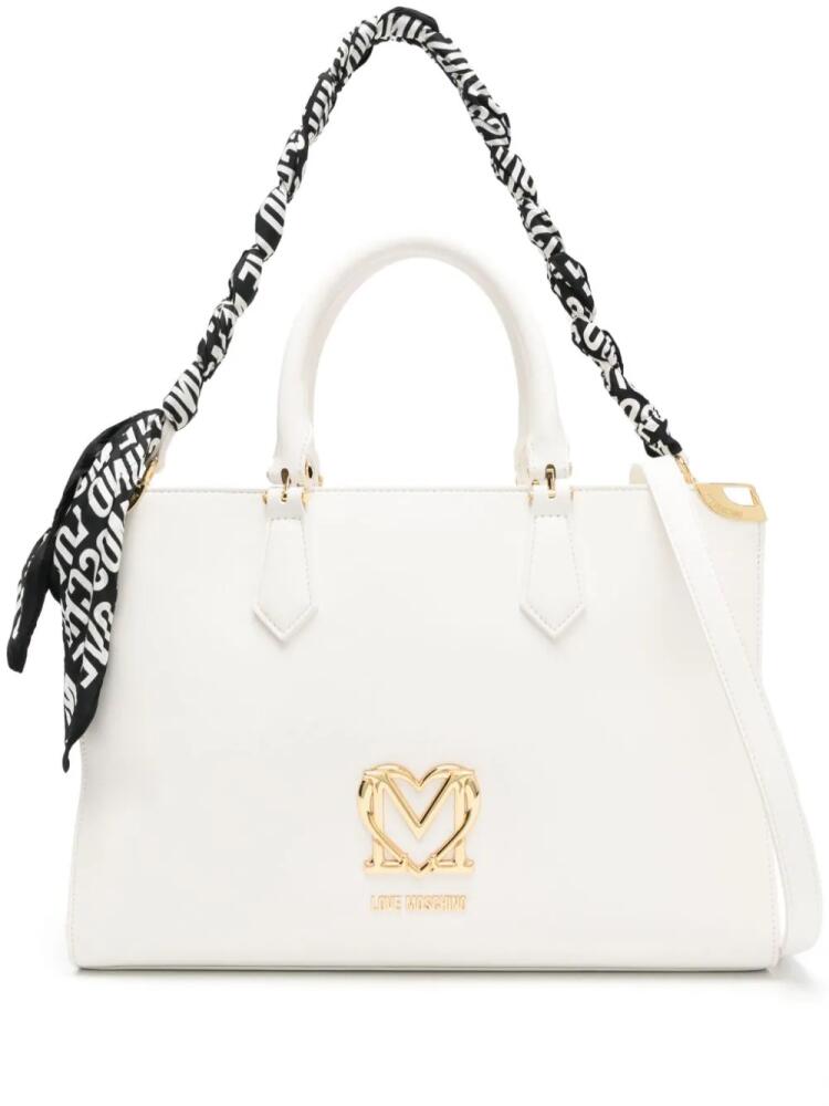 Love Moschino logo-plaque scarf-handle tote bag - White Cover