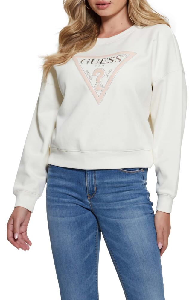 GUESS Embellished Logo Sweatshirt in White Cover