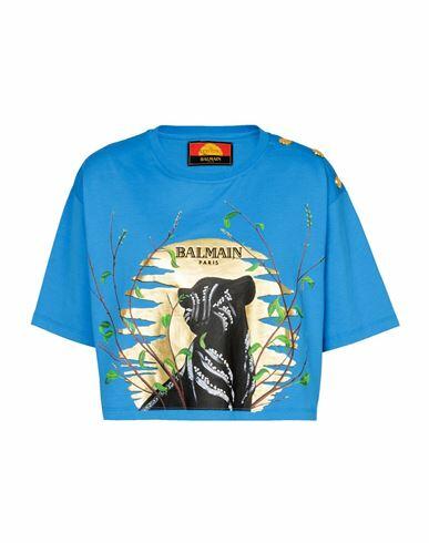 Balmain Disney X Balmain: The Lion King - T-shirt Court Imprim Cassius Khumalo Woman T-shirt Blue Cotton Cover