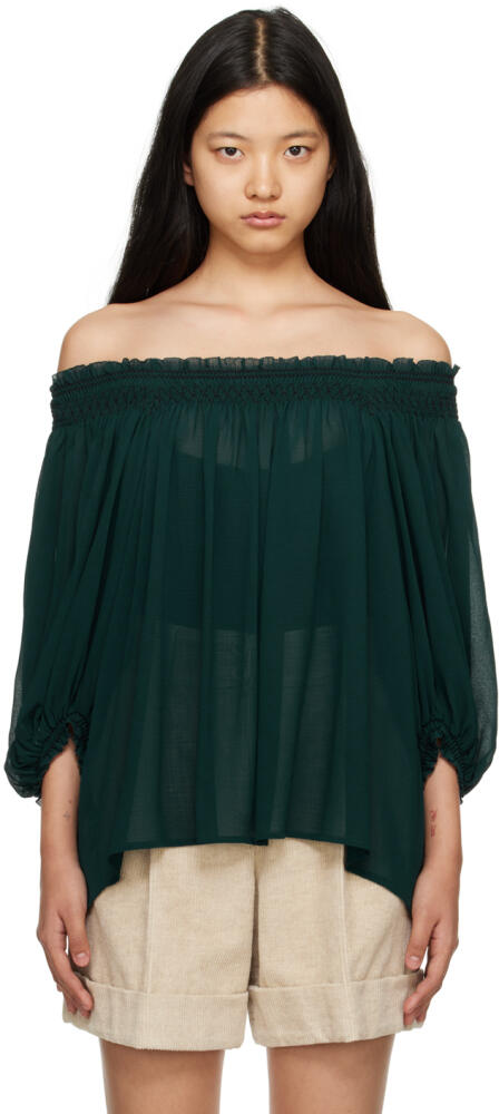 See by Chloé Green Shirred Blouse Cover