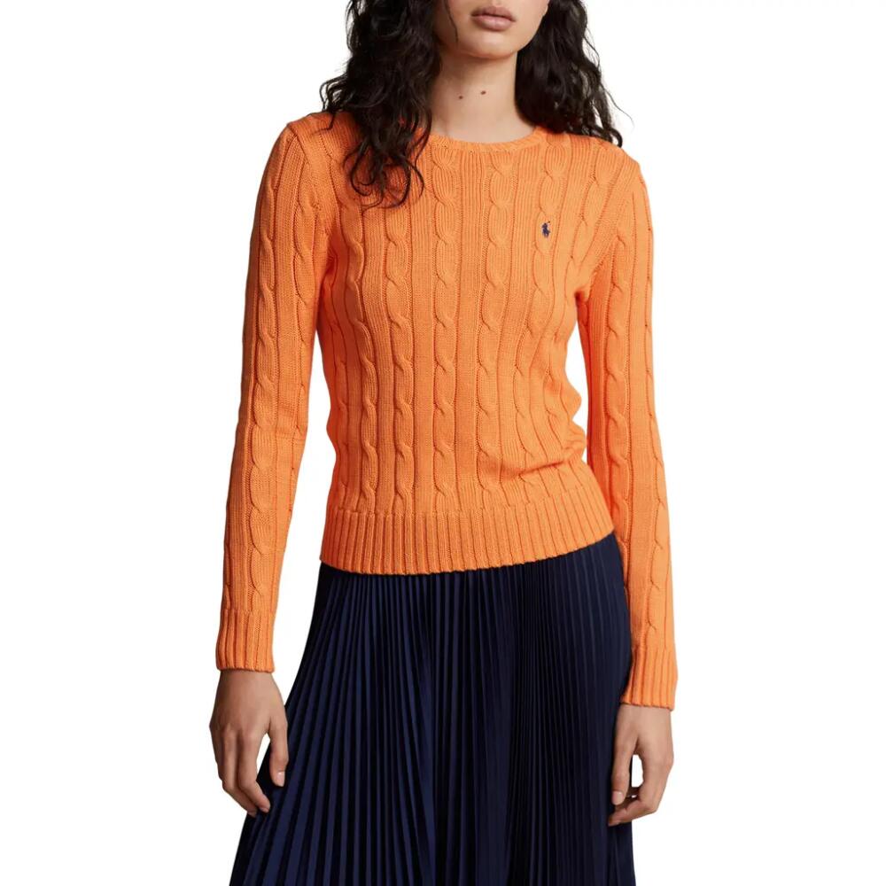 Polo Ralph Lauren Julianna Pima Cotton Cable Crewneck Sweater in Sun Orange Cover