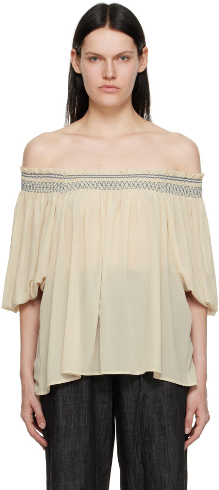 See by Chloé Beige Smocked Blouse Cover