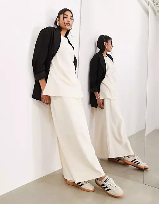 ASOS EDITION premium heavy weight textured jersey column maxi skirt in cream - part of a set-Neutral Cover