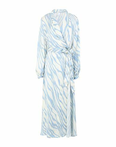 8 By Yoox Printed Satin Long Wrap Dress Woman Maxi dress Ivory Polyester Cover