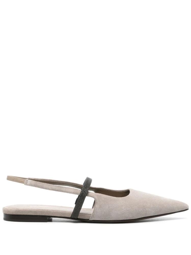 Brunello Cucinelli Monili-chain suede ballerina shoes - Grey Cover