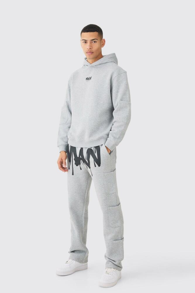 boohoo Mens Oversized Man Drip Multi Pocket Hooded Tracksuit - Grey Cover