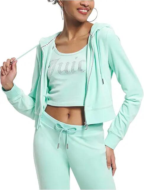 Juicy Couture Solid Classic Juicy Hoodie With Back Bling (Tint Of Mint) Women's Sweater Cover