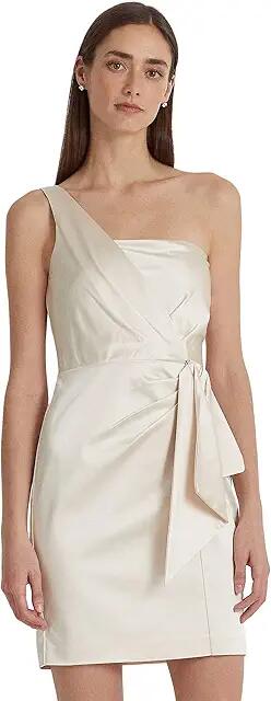 LAUREN Ralph Lauren Satin One-Shoulder Cocktail Dress (Mascarpone Cream) Women's Dress Cover