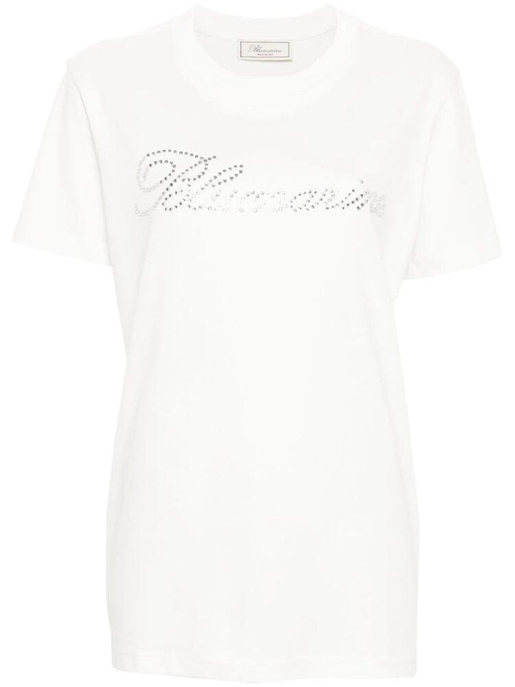 Blumarine rhinestone-logo T-shirt - White Cover