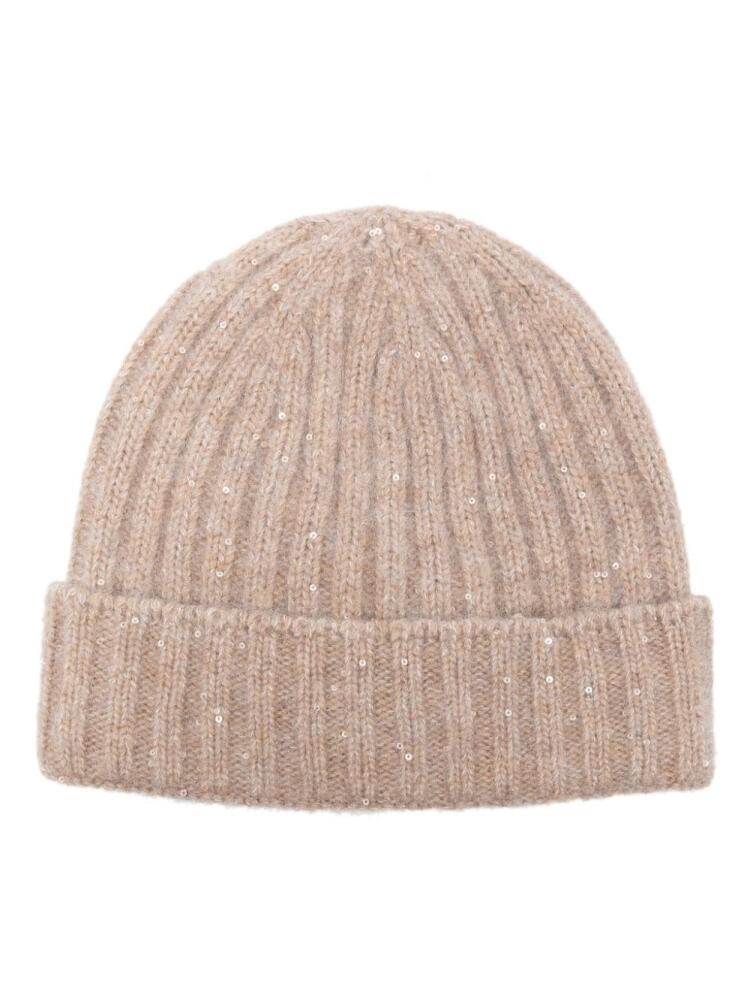 Fabiana Filippi sequin-embellished ribbed-knit beanie - Neutrals Cover