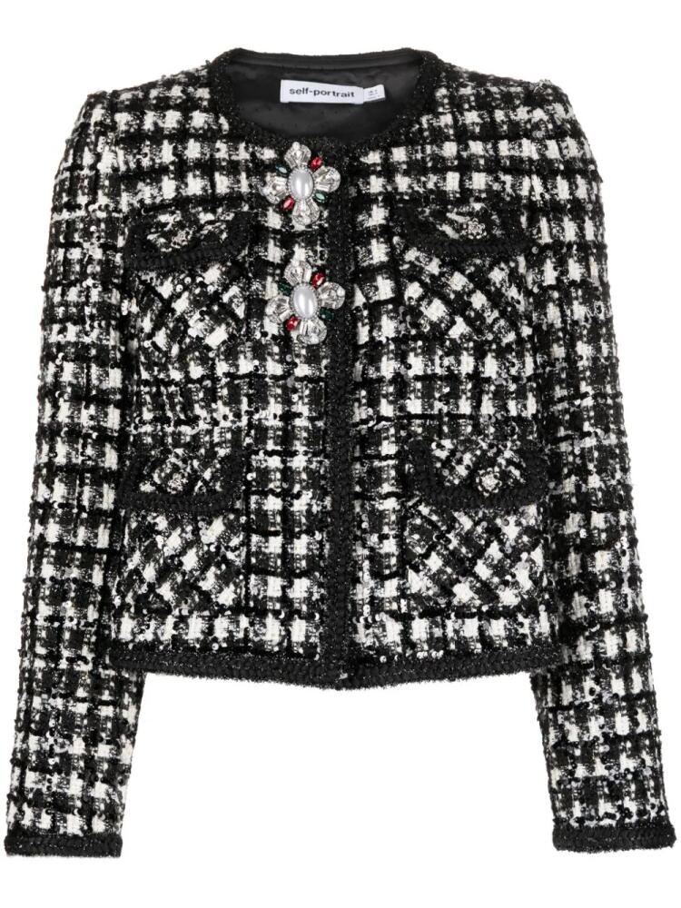 Self-Portrait check-pattern bouclé jacket - Black Cover