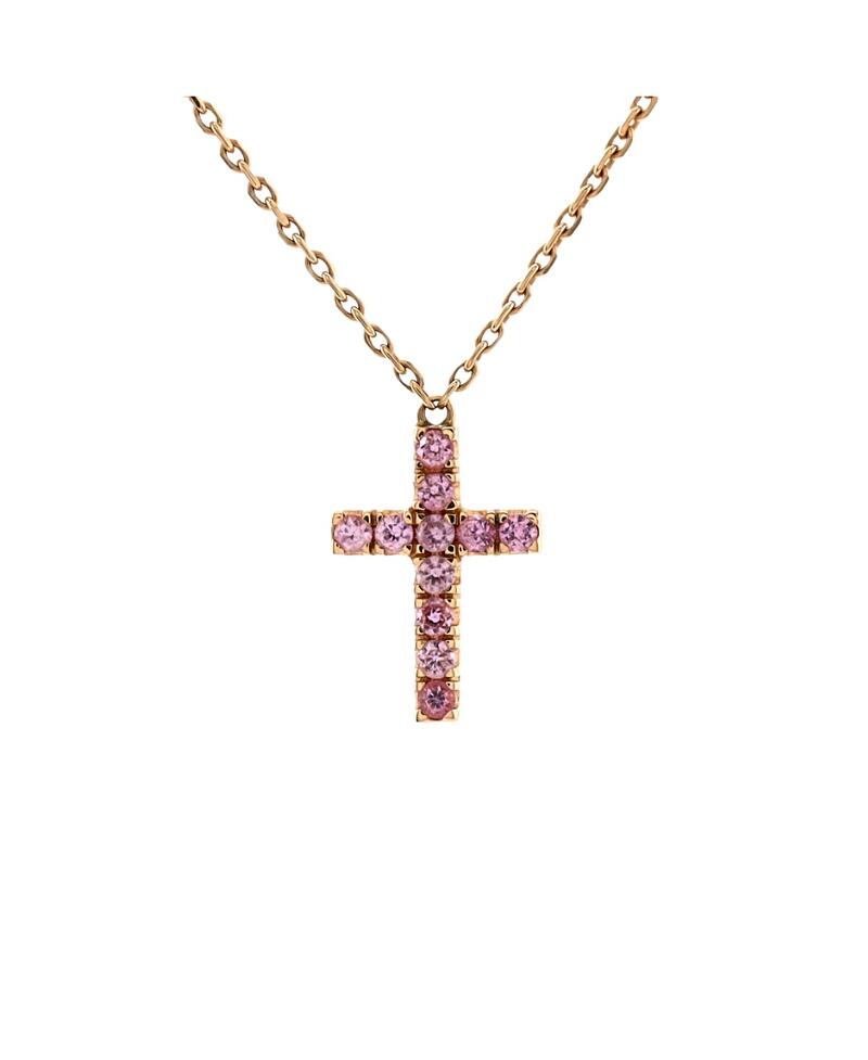 Pre-Owned Cartier Cross Pendant Necklace 18K Rose Gold with Pink Sapphires Cover