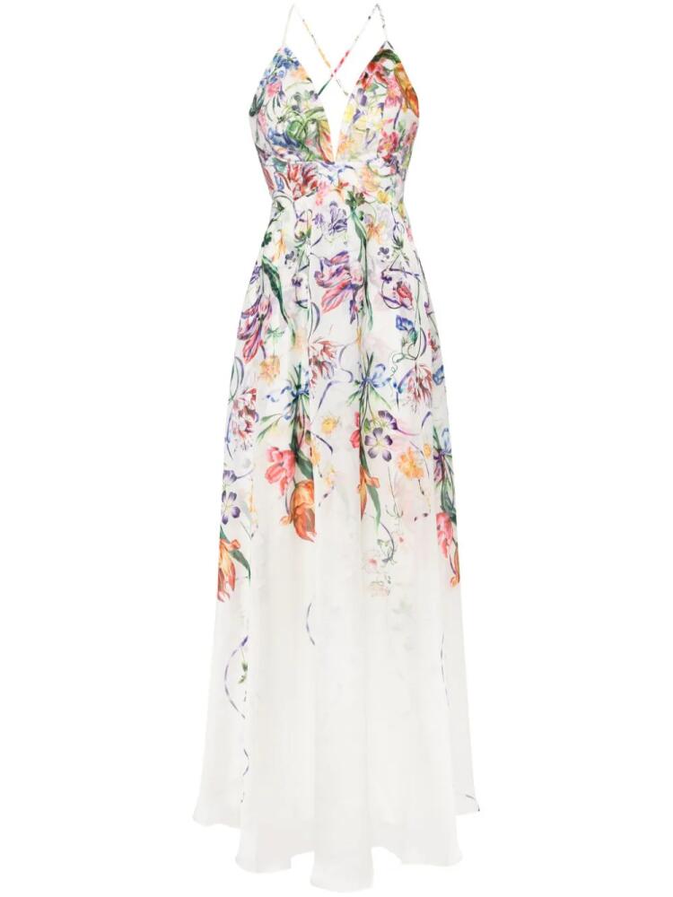 Marchesa Notte Ribbons floral-print gown - White Cover