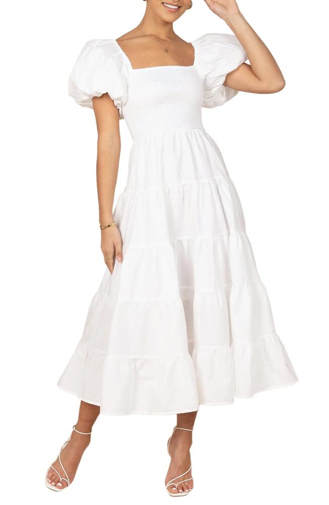 Petal & Pup Annette Puff Sleeve Midi A-Line Dress in White Cover