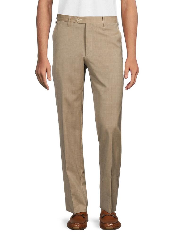 Santorelli Men's Modern Fit Crosshatch Wool Pants - Tan Cover