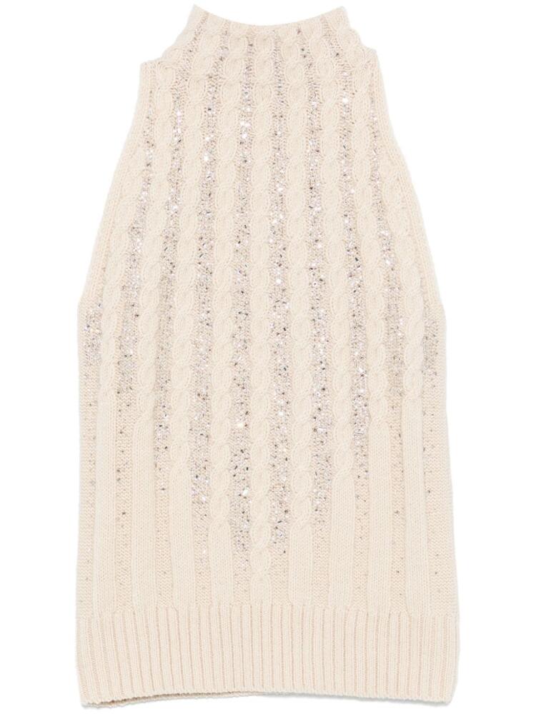 Ermanno Scervino crystal-embellished knitted top - Neutrals Cover