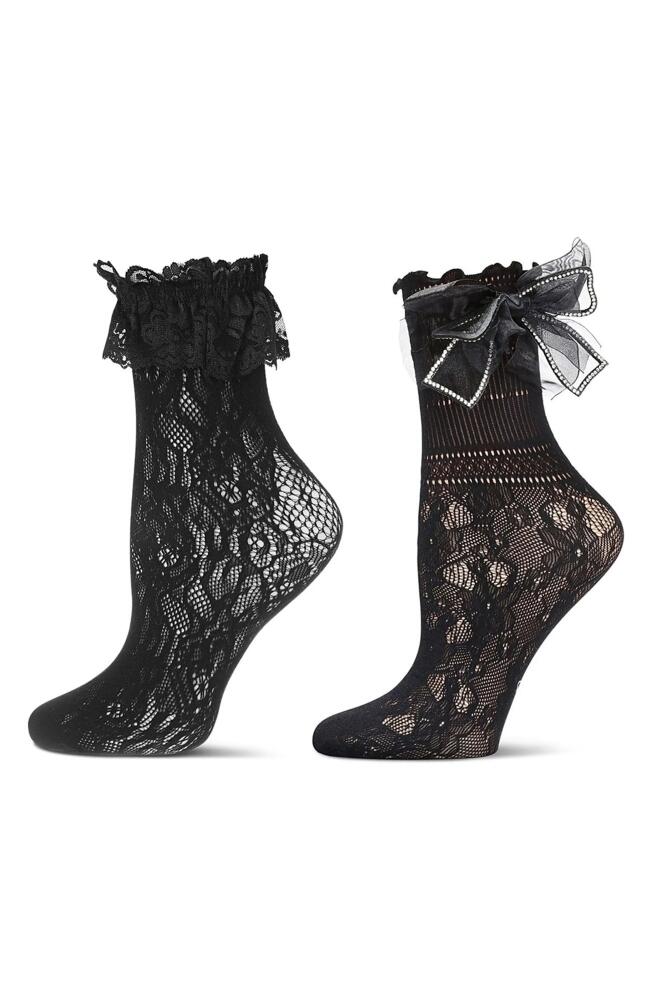 MeMoi Lace Ruffle Cuff Assorted 2-Pack Ankle Socks in Black-Black Cover