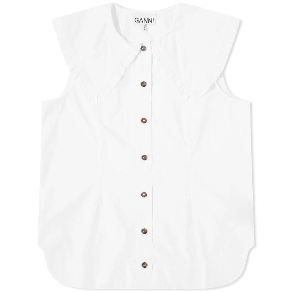 GANNI Women's Sleeveless Button Front Shirt in Bright White Cover