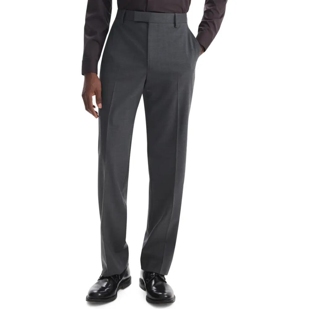 Theory Straight Leg Stretch Wool Dress Pants in Medium Charcoal Cover