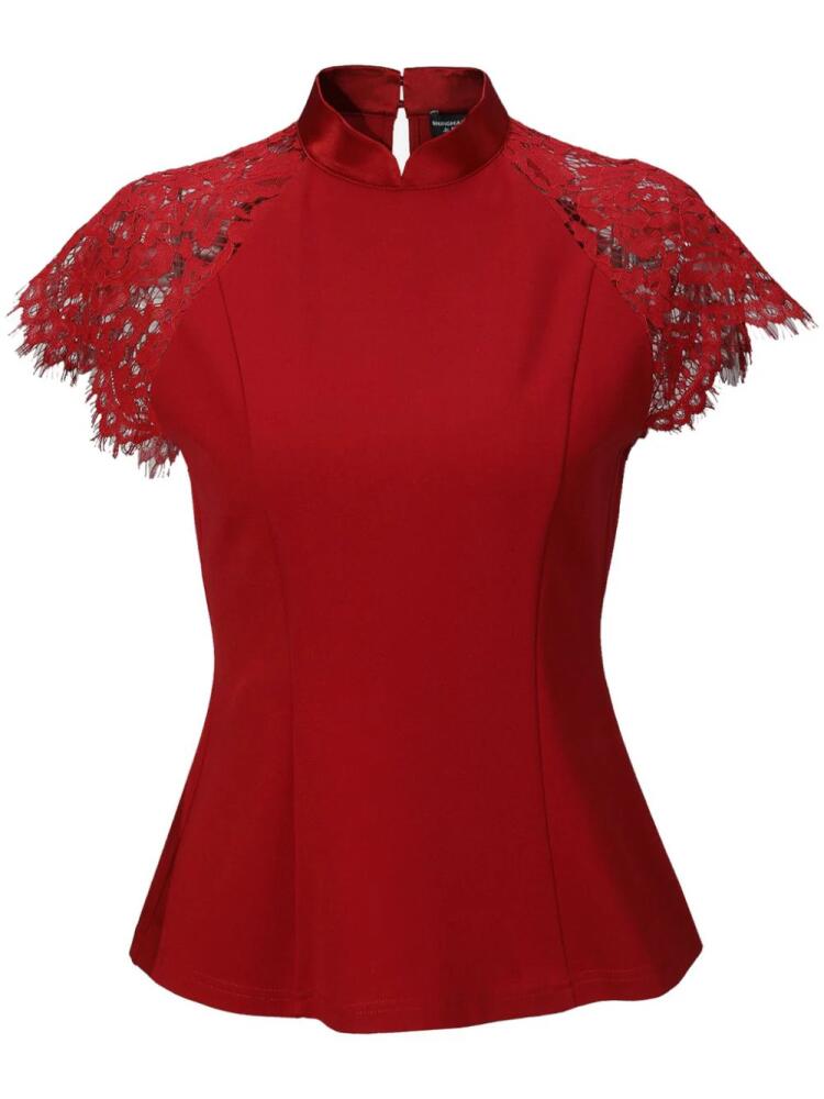 Shanghai Tang lace-detail satin blouse - Red Cover