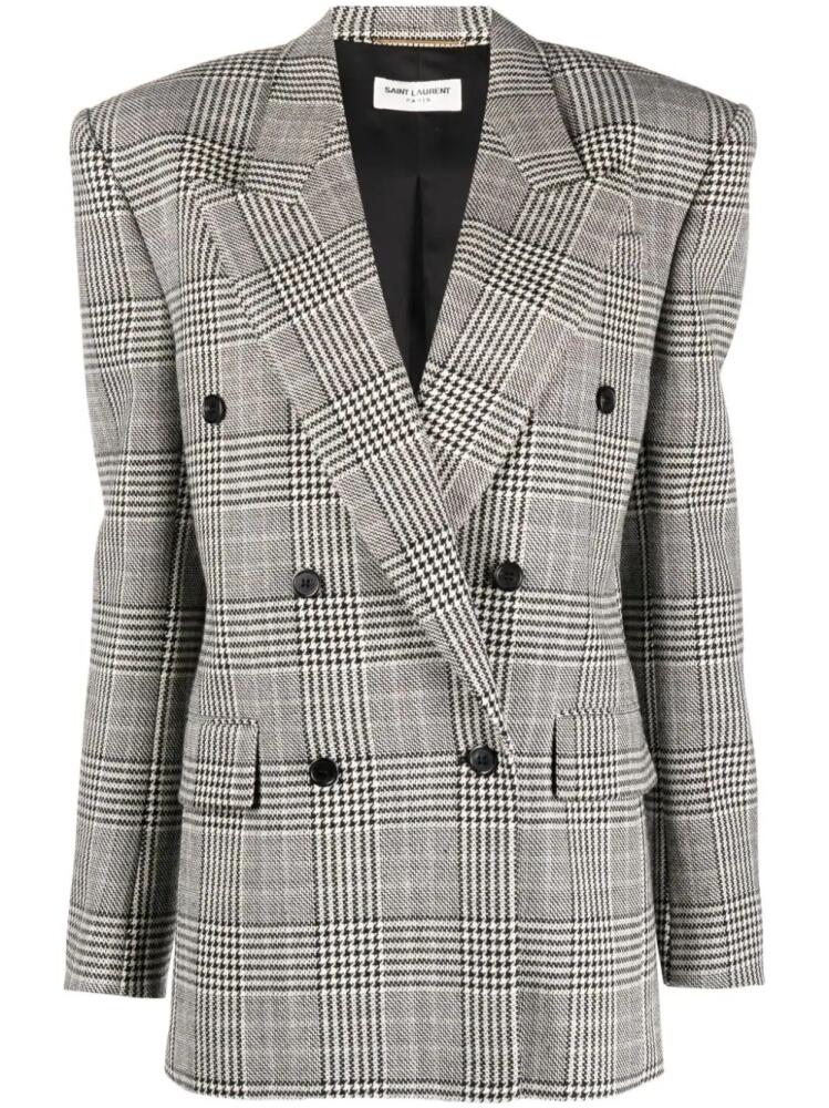 Saint Laurent check-pattern double-breasted blazer - Black Cover