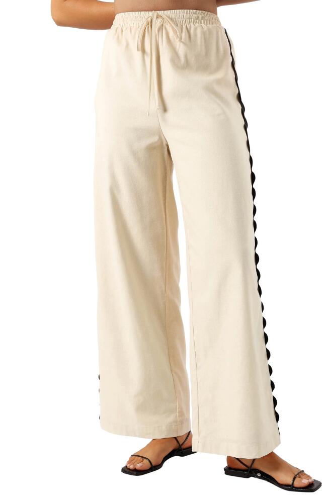 Petal & Pup Mollymook Rickrack Trim Cotton Wide Leg Pants in Cream Black Cover