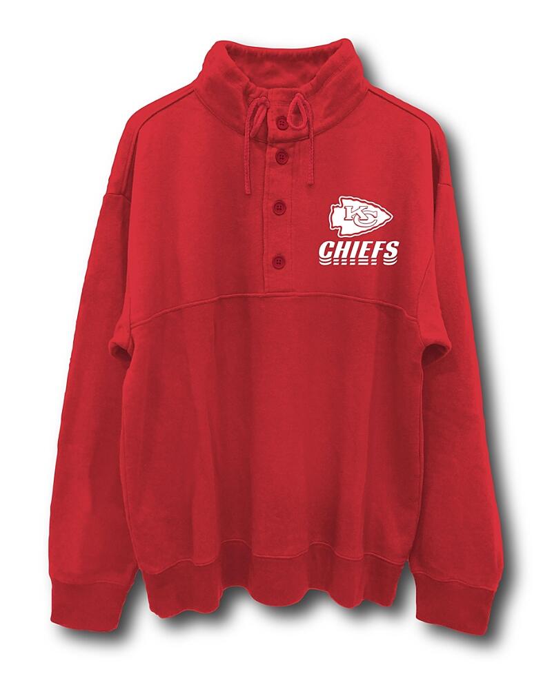 Junk Food Clothing Nfl Kansas City Chiefs Mock 1/4 Button Up Sweatshirt Cover