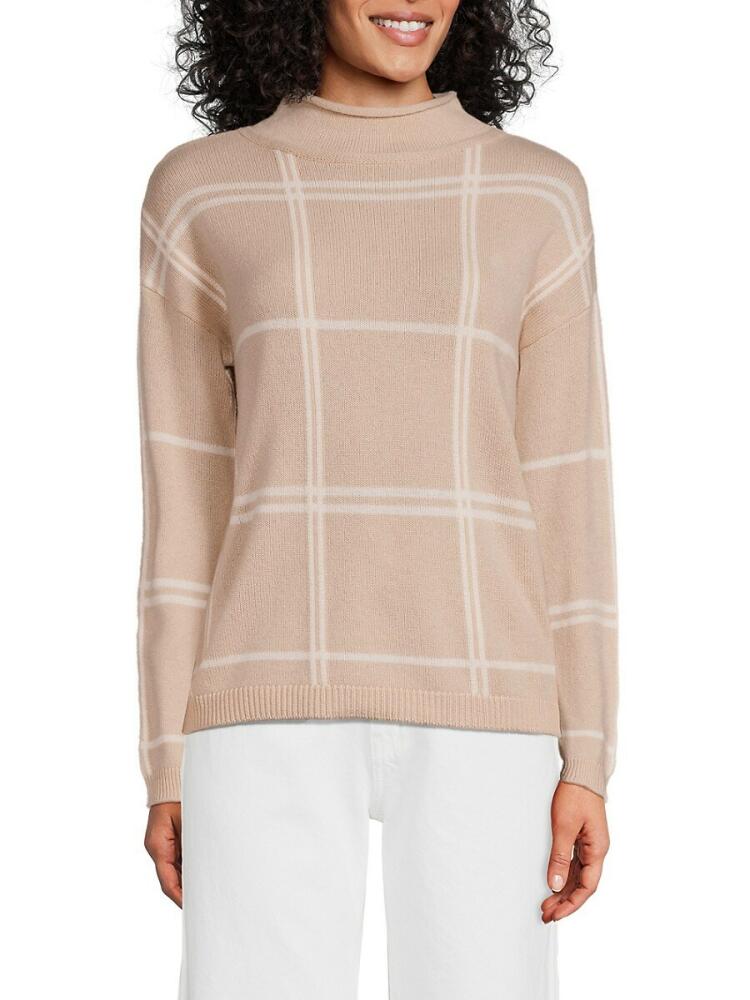 Saks Fifth Avenue Women's 100% Cashmere Check Mockneck Sweater - Sand Frost Cover