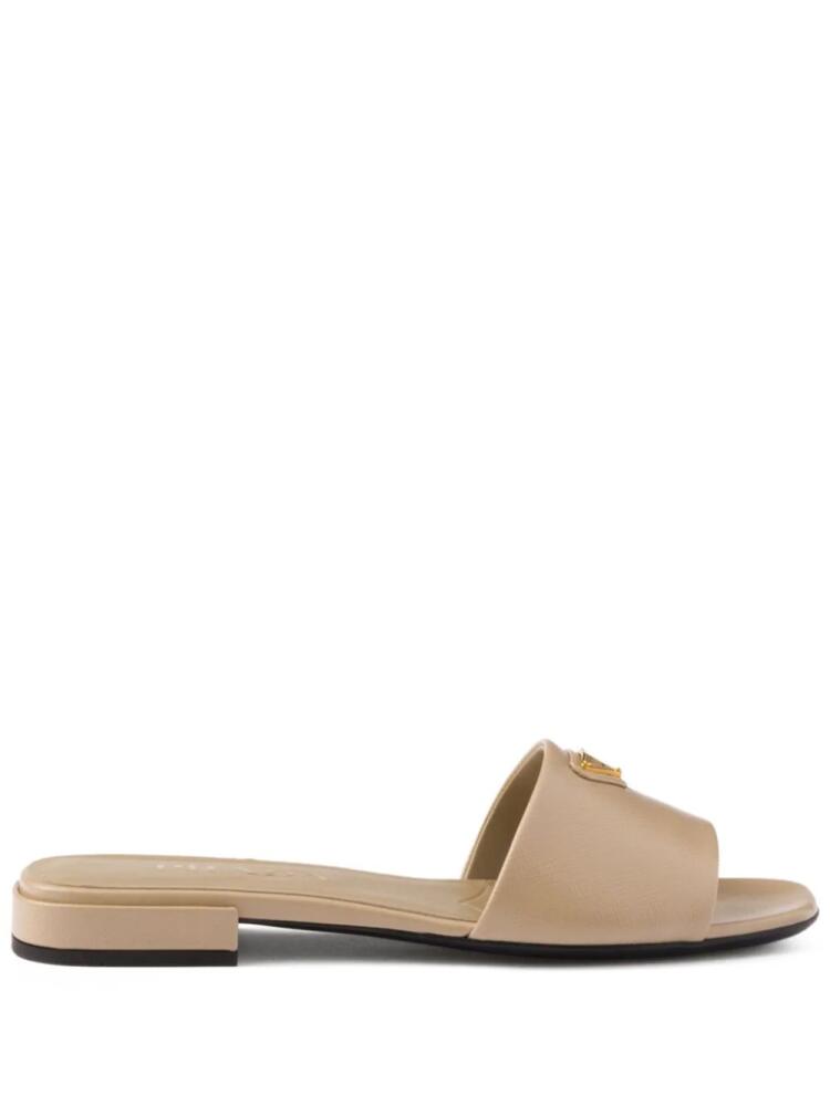 Prada Saffiano patent-leather slides - Neutrals Cover