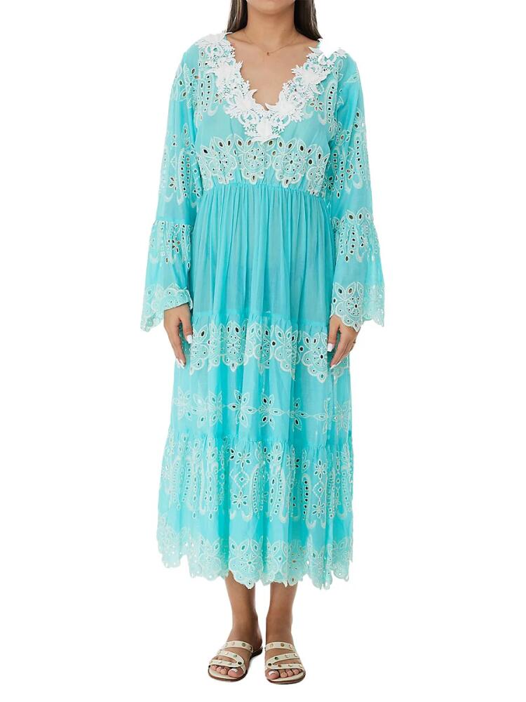 Ranee's Women's Schiffli Lace Midi Dress - Aqua Cover